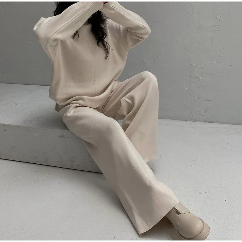 Salma | Damski komplet dzianinowy z golfem i szerokimi spodniami, loungewear dwuczęściowy - Image 5