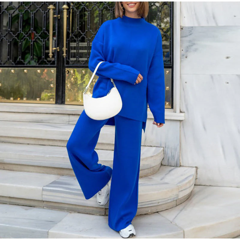 Salma | Damski komplet dzianinowy z golfem i szerokimi spodniami, loungewear dwuczęściowy - Image 7
