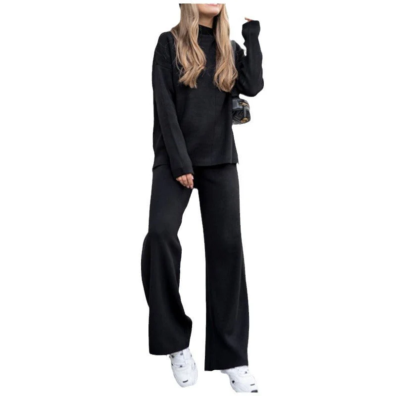 Salma | Damski komplet dzianinowy z golfem i szerokimi spodniami, loungewear dwuczęściowy - Image 9