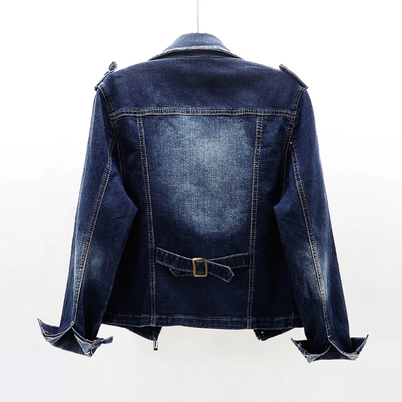 Sam | Damska kurtka jeansowa slim fit z detalami biker, stylowa modna - Image 3