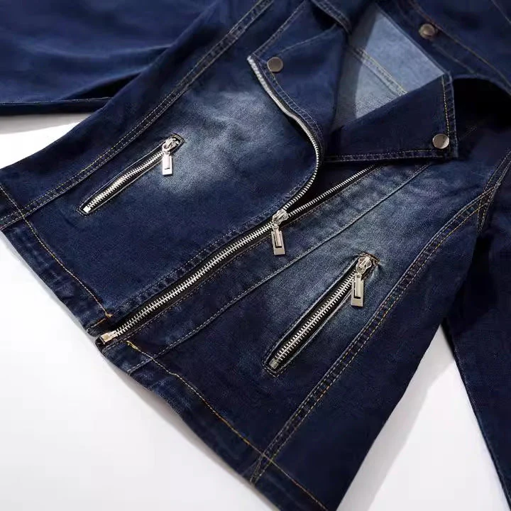 Sam | Damska kurtka jeansowa slim fit z detalami biker, stylowa modna - Image 5