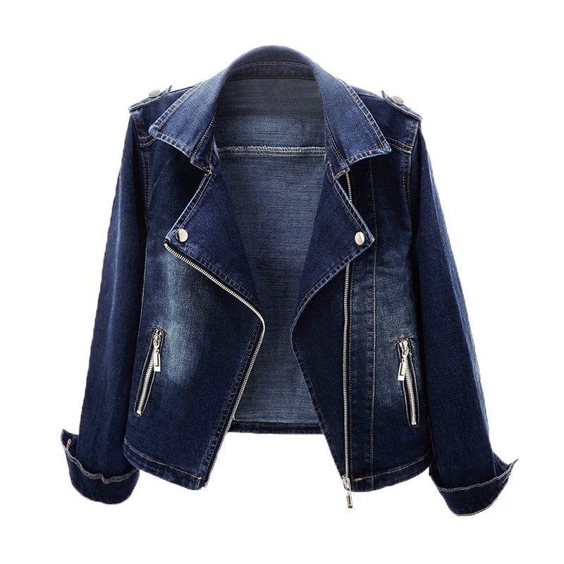 Sam | Damska kurtka jeansowa slim fit z detalami biker, stylowa modna - Image 6