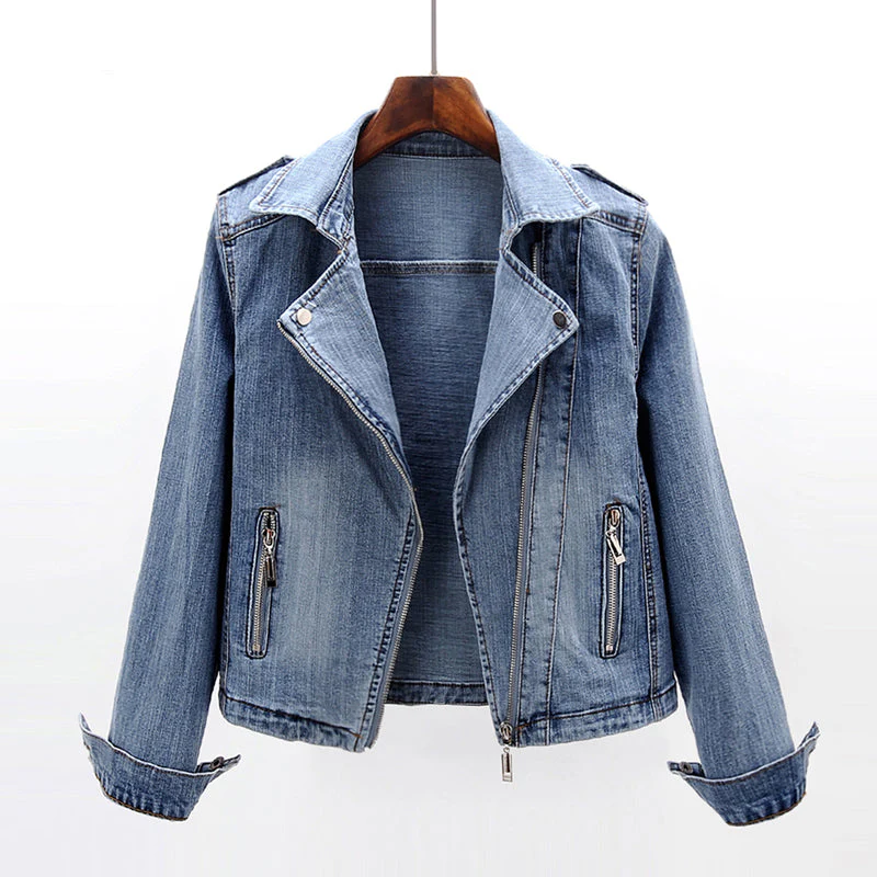 Sam | Damska kurtka jeansowa slim fit z detalami biker, stylowa modna - Image 8