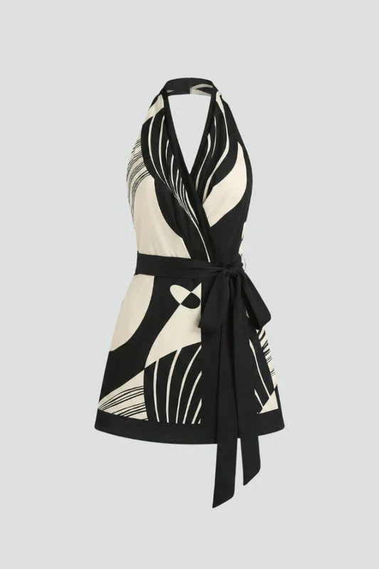 Sandra | sukienka mini damska elegancka z dekoltem halter i paskiem w talii - Image 2