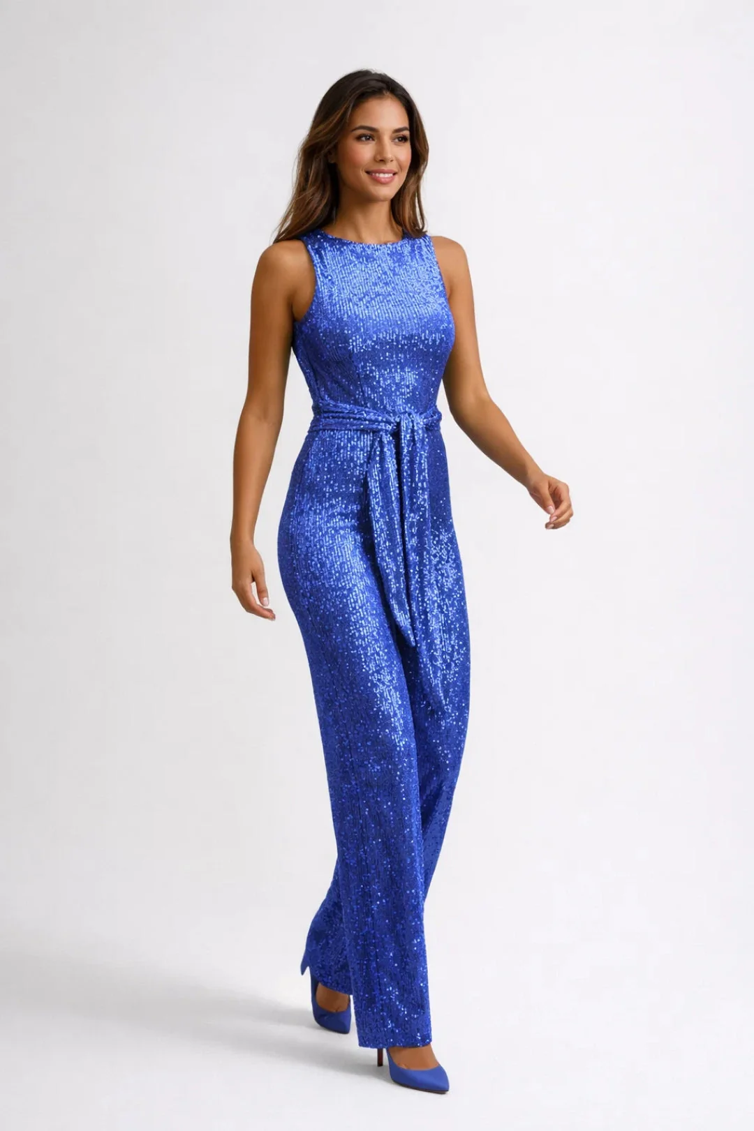 Serena | Kombinezon damski elegancki całoroczny z paskiem w talii - Image 3