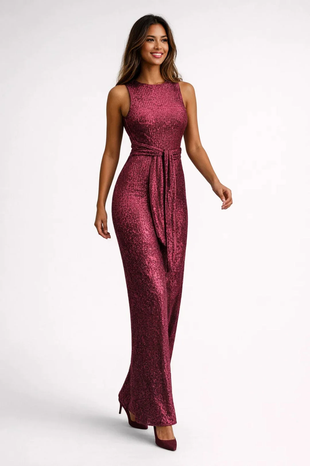 Serena | Kombinezon damski elegancki całoroczny z paskiem w talii - Image 5