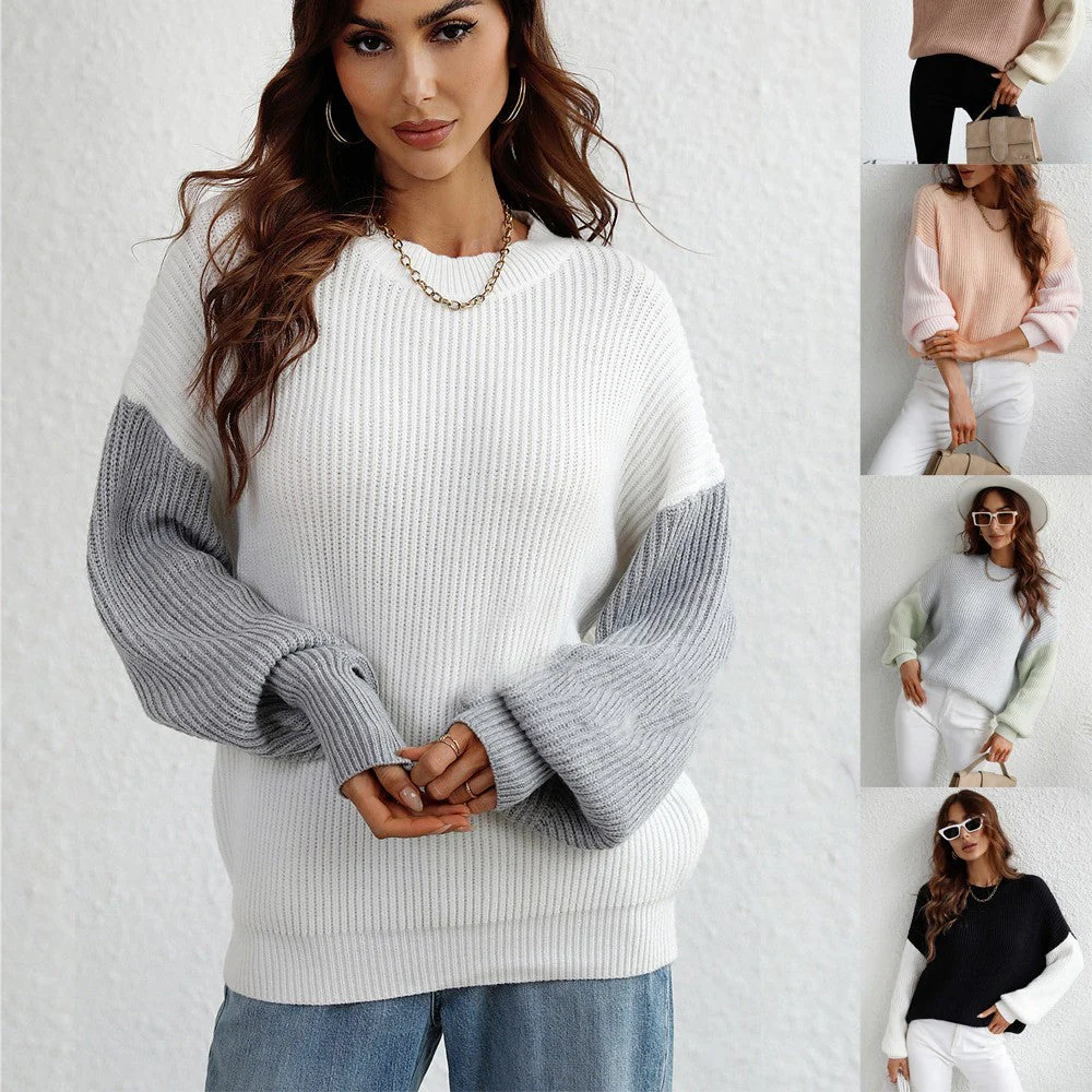 Shawna – Elegancki, modny sweter damski z okrągłym dekoltem i kontrastowymi rękawami - Image 2