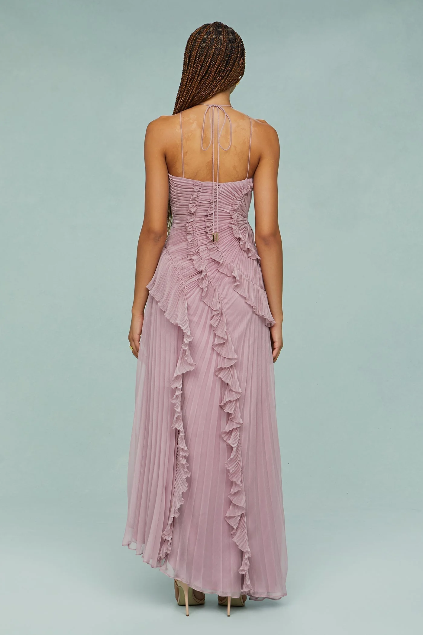 Shelley | Sukienka damska midi halter z plisami i falbanami elegancka letnia - Image 4