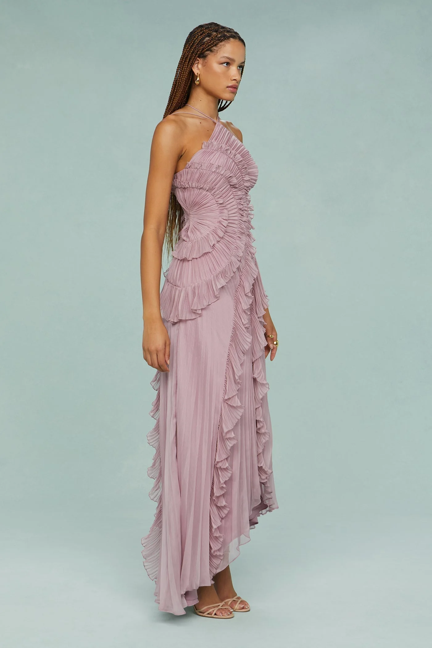 Shelley | Sukienka damska midi halter z plisami i falbanami elegancka letnia - Image 5