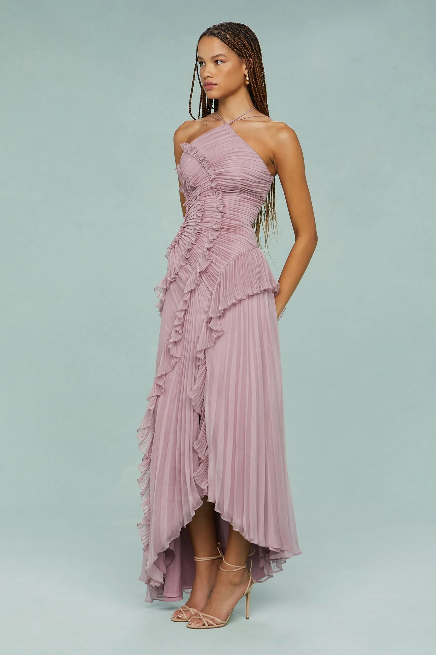 Shelley | Sukienka damska midi halter z plisami i falbanami elegancka letnia - Image 6