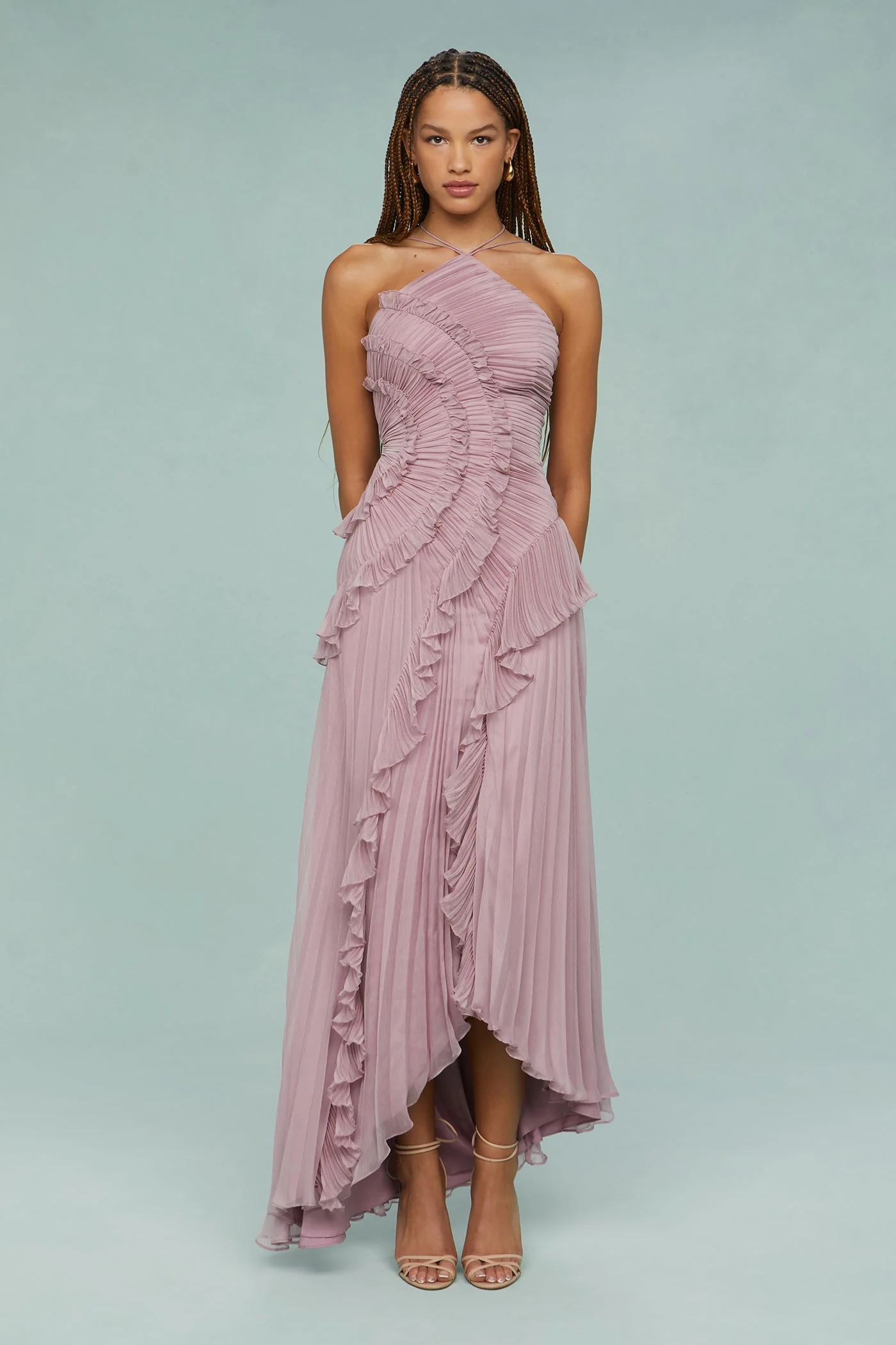 Shelley | Sukienka damska midi halter z plisami i falbanami elegancka letnia - Image 8