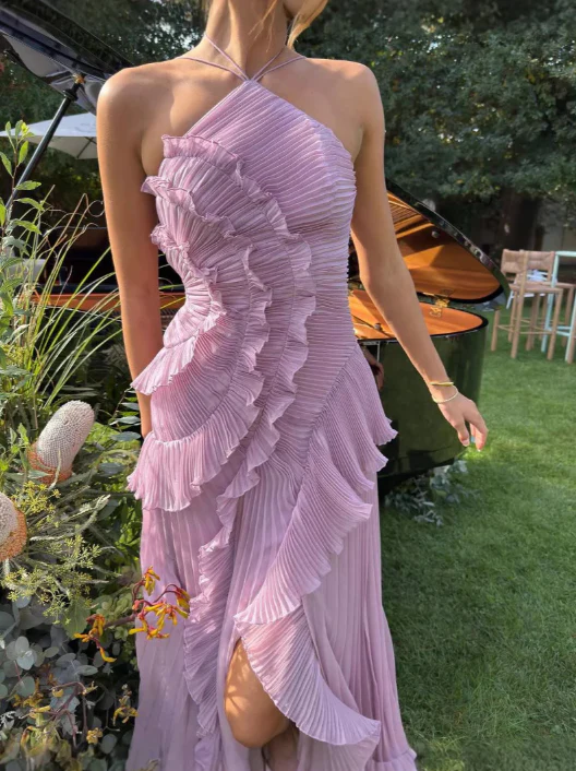 Shelley | Sukienka damska midi halter z plisami i falbanami elegancka letnia - Image 9