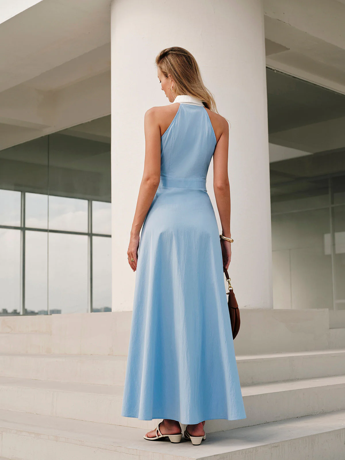 Sophia | Sukienka damska bez rękawów z kołnierzykiem i guzikami, elegancka i lekka - Image 4