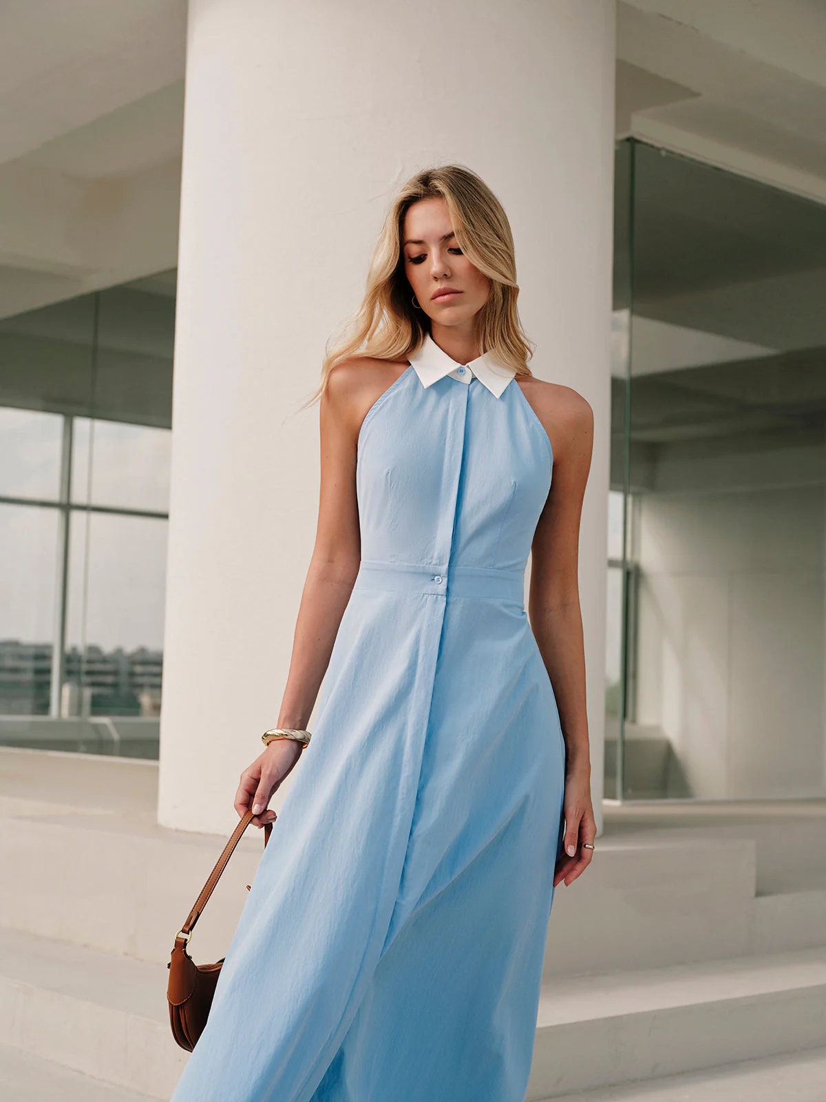 Sophia | Sukienka damska bez rękawów z kołnierzykiem i guzikami, elegancka i lekka - Image 7