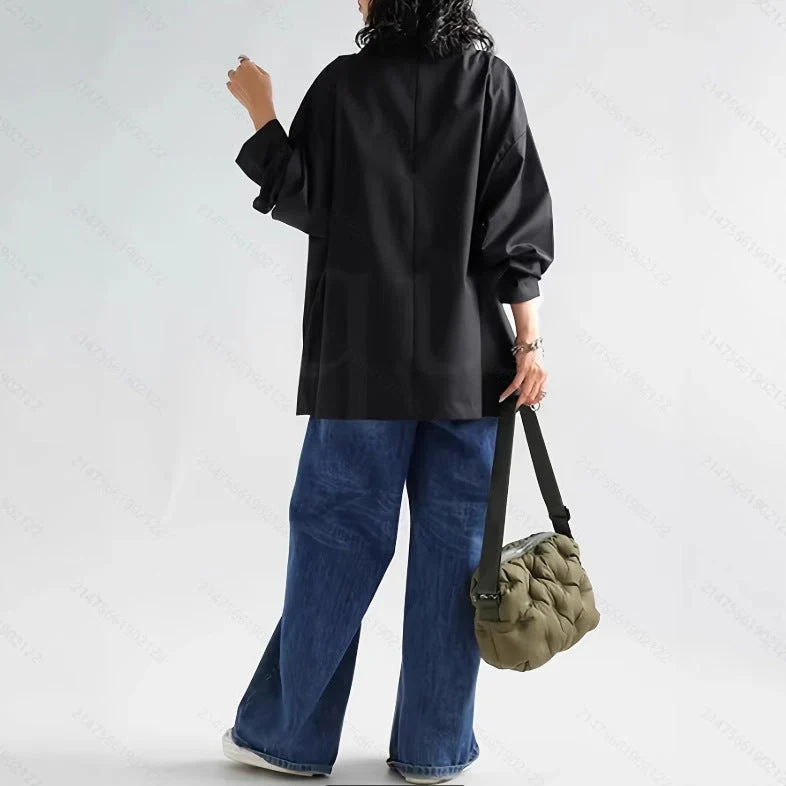 Susan | Czarna damska bluzka luźna z poliestru, elegancki i wygodny fason - Image 4
