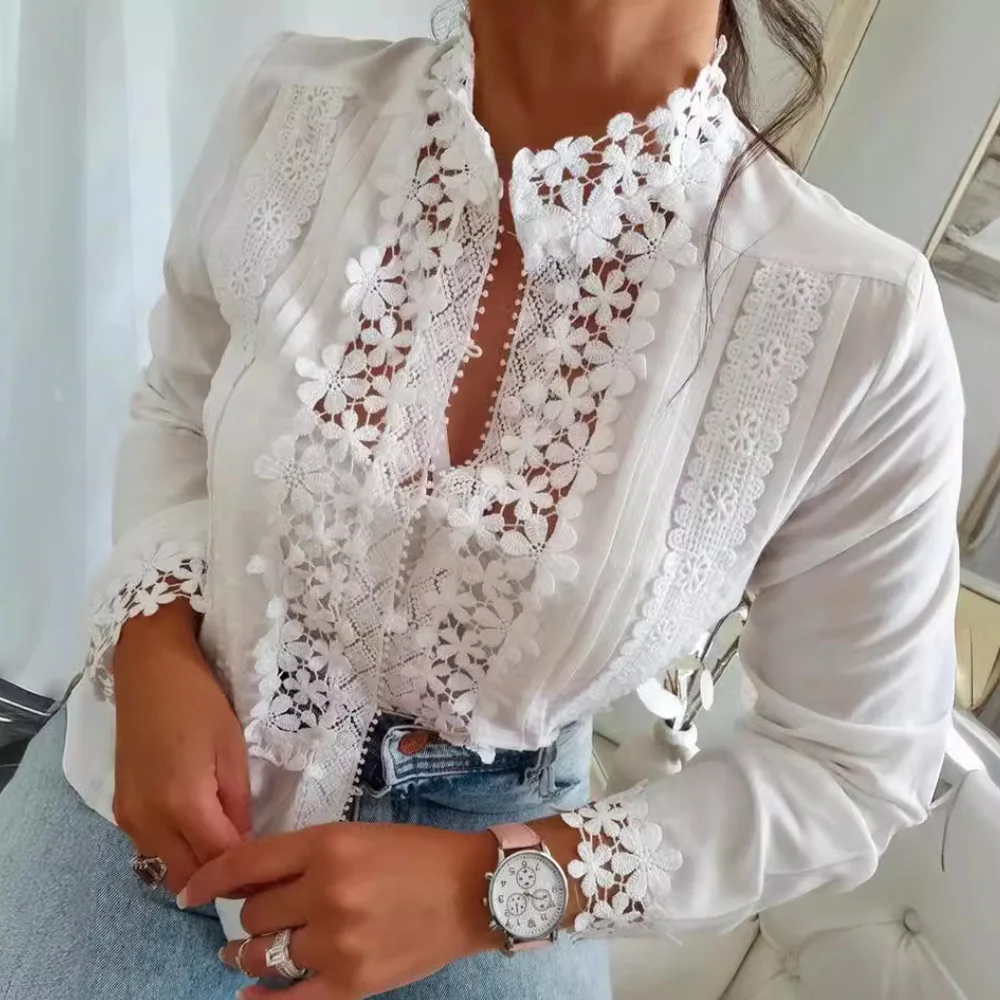 Susanne | Damska bluzka z kwiatowym koronkowym zdobieniem, elegancki i kobiecy fason - Image 5