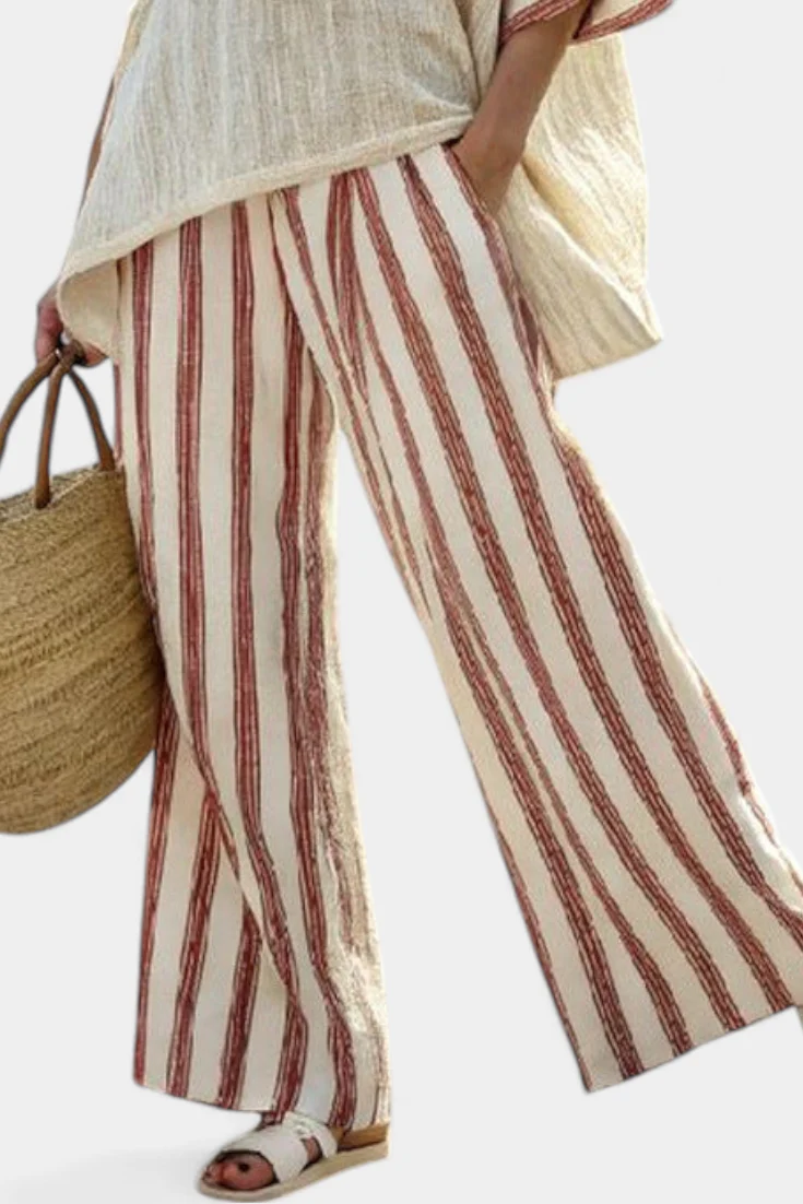Syd | Komplet damski elegancki w stylu boho z rustykalnym topem w paski - Image 3