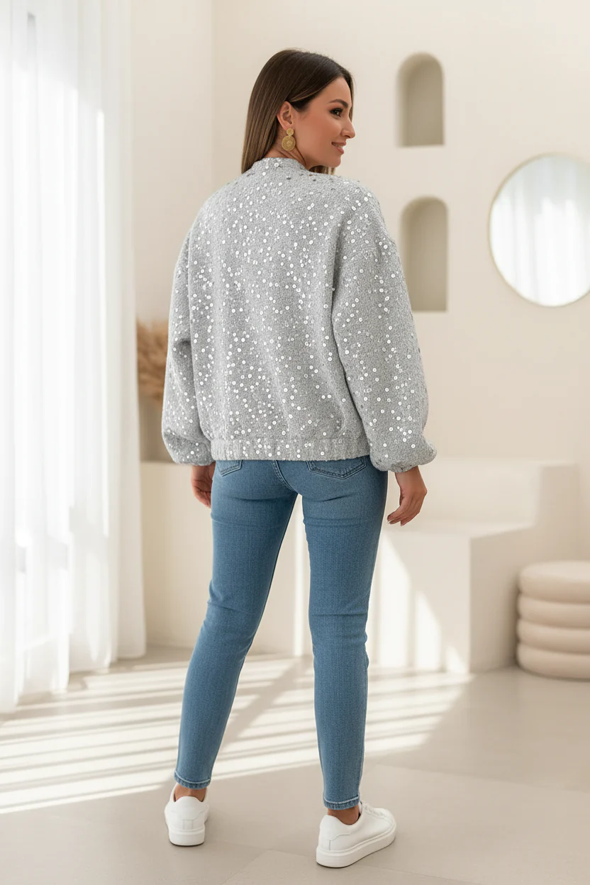Sylvie | Glamourowa damska kurtka bomber z cekinami, efektowny i modny fason - Image 3
