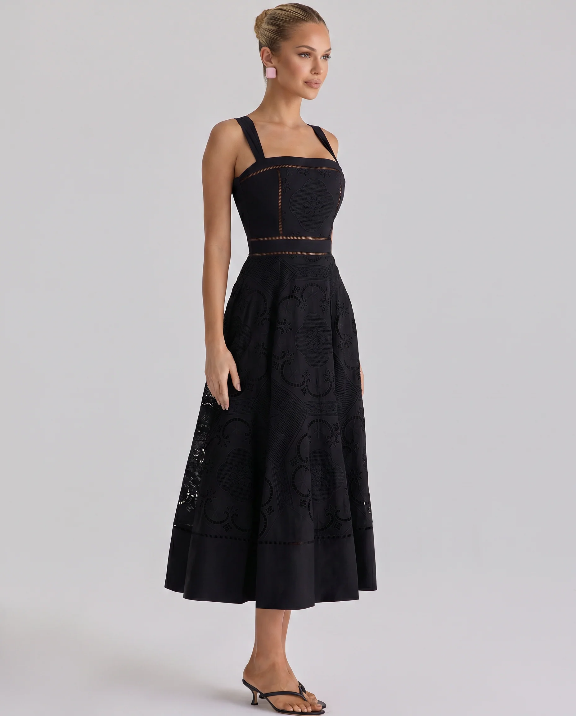 Terry | sukienka midi damska z koronkową spódnicą broderie anglaise - Image 3