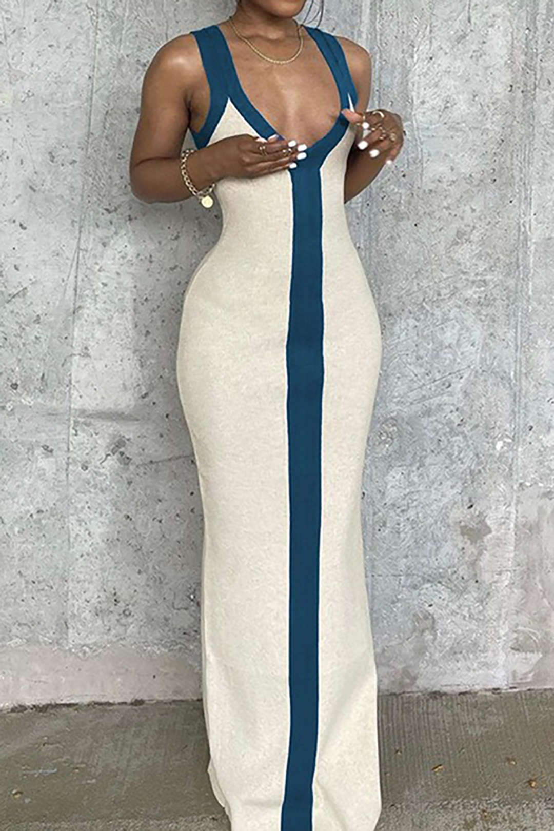 Velma | sukienka maxi damska colorblock z efektownym rozcięciem, stylowy fason - Image 13