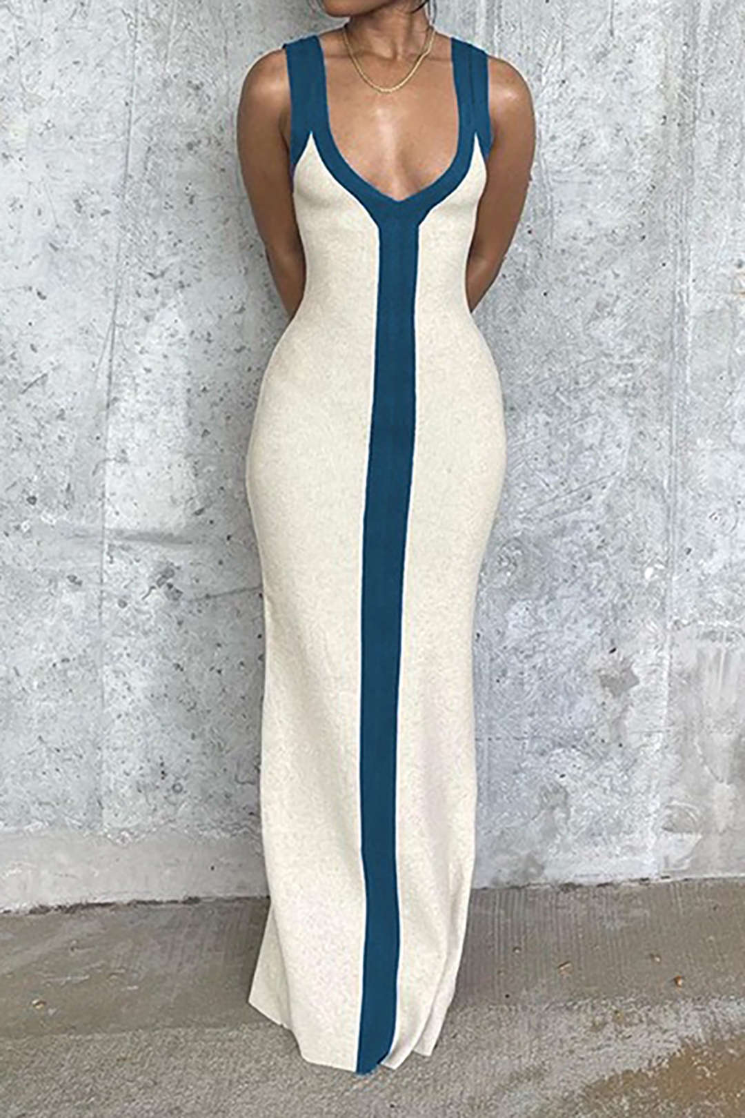 Velma | sukienka maxi damska colorblock z efektownym rozcięciem, stylowy fason - Image 14