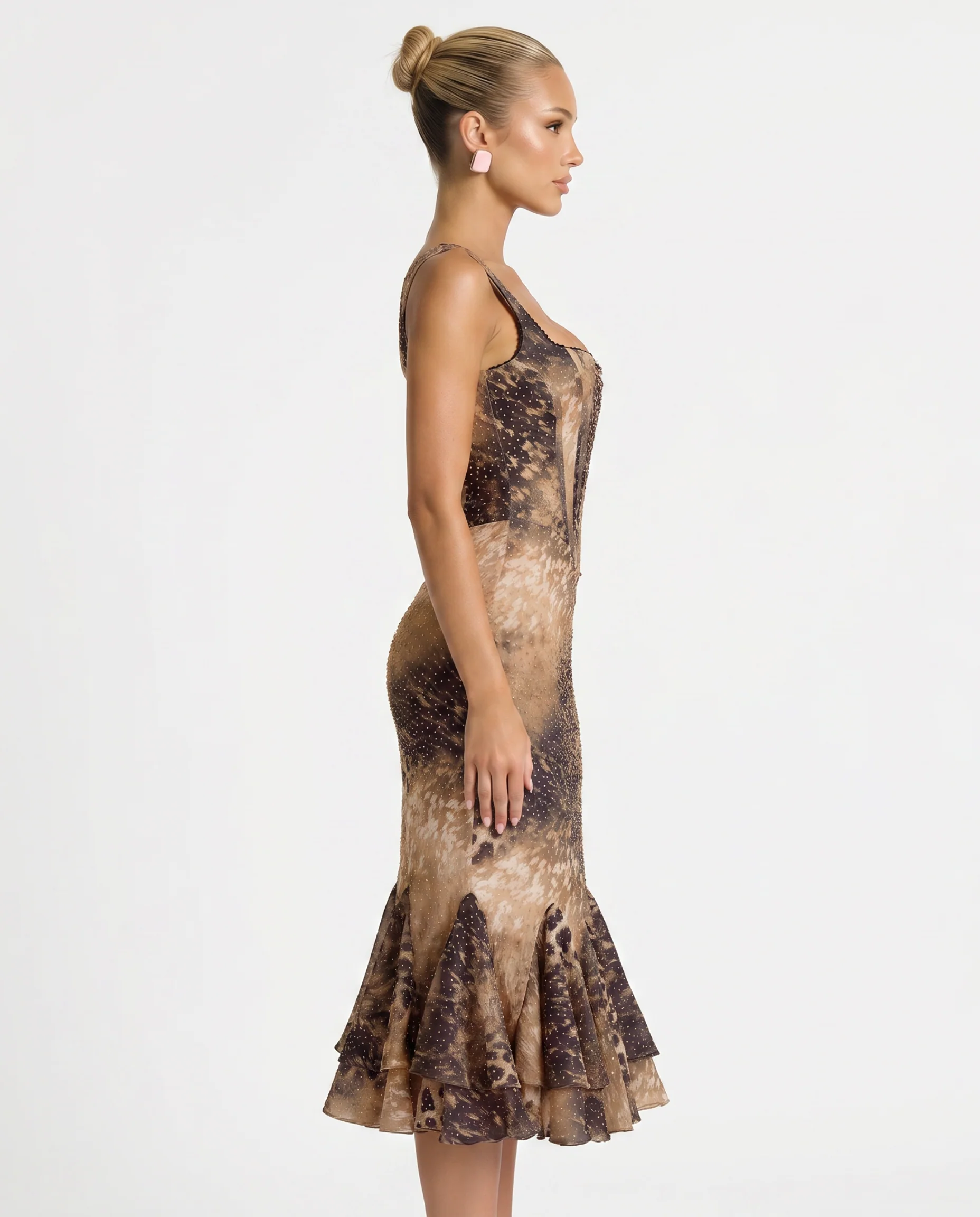 Victoria | sukienka midi damska z gorsetową górą i wzorem leopard - Image 3
