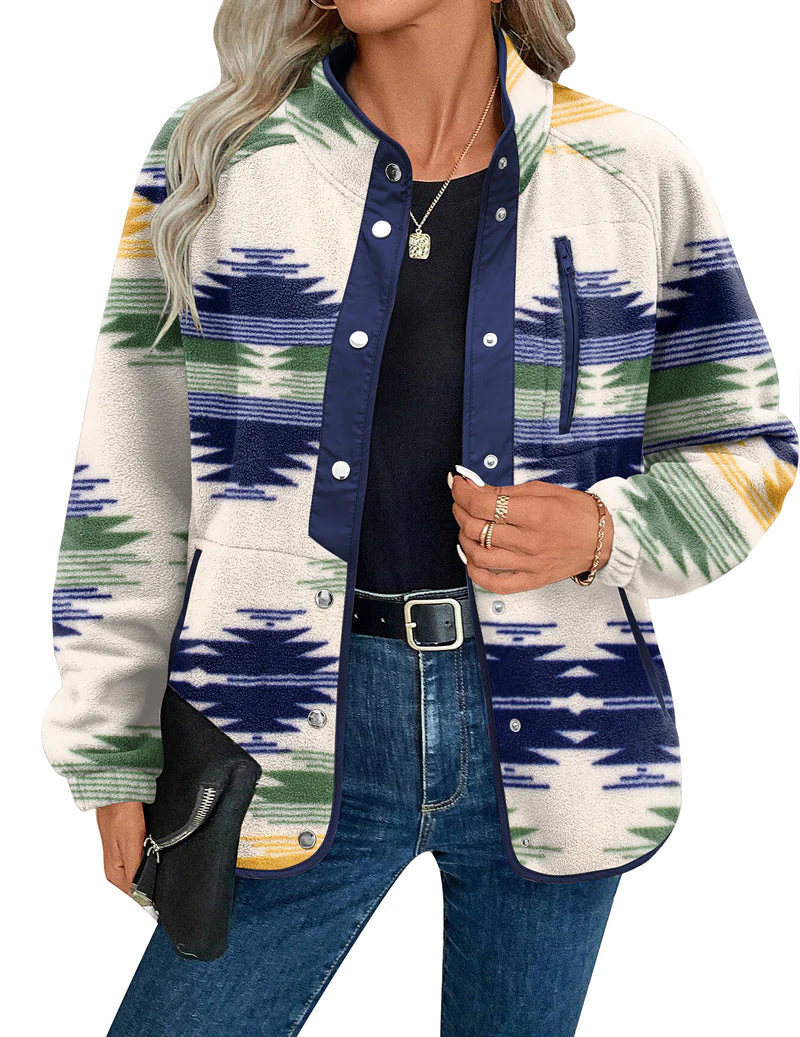 Zara | Damska przytulna kurtka polarowa z westernowym wzorem azteckim, ciepły i casualowy fason - Image 25