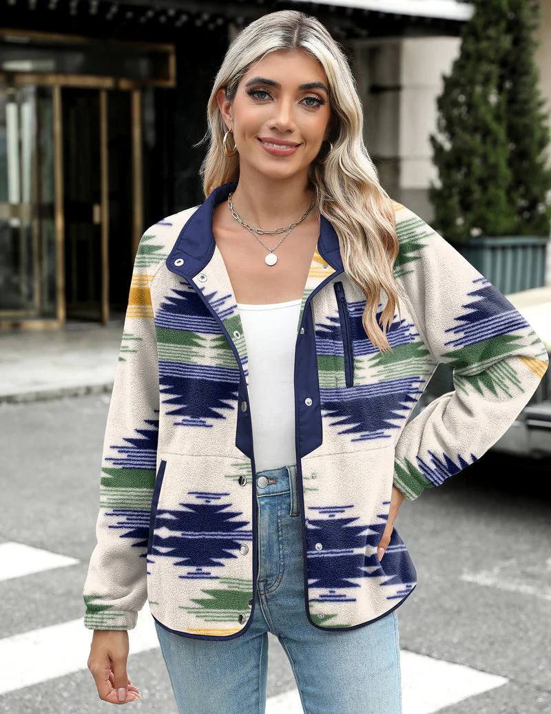 Zara | Damska przytulna kurtka polarowa z westernowym wzorem azteckim, ciepły i casualowy fason - Image 27