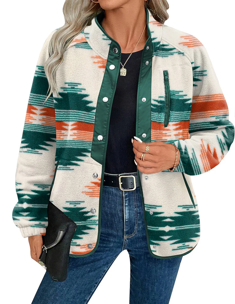 Zara | Damska przytulna kurtka polarowa z westernowym wzorem azteckim, ciepły i casualowy fason - Image 56