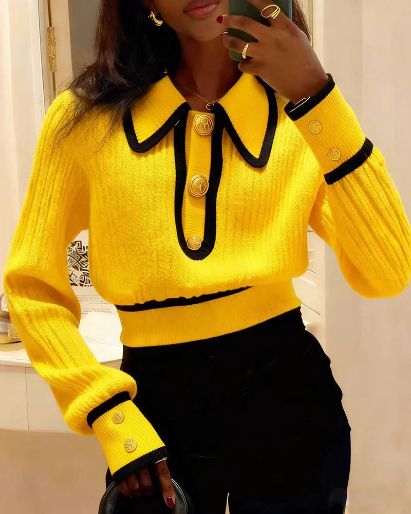 Zelda | Casualowy damski krótki sweter polo w stylu colorblock, nowoczesny i swobodny fason - Image 5