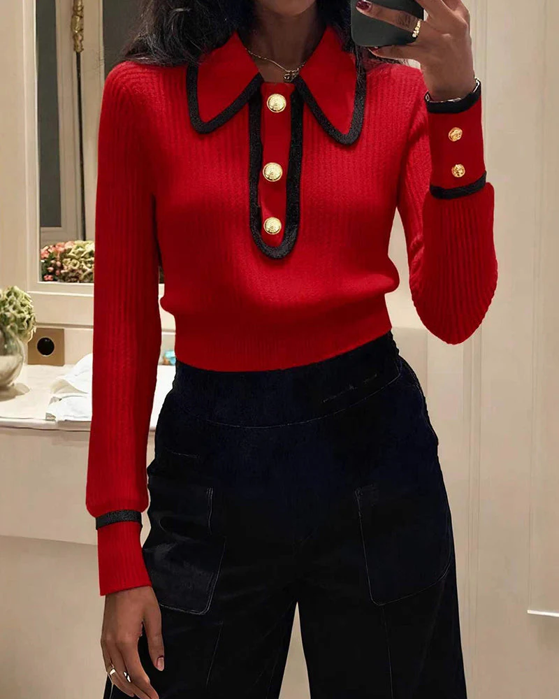 Zelda | Casualowy damski krótki sweter polo w stylu colorblock, nowoczesny i swobodny fason - Image 6