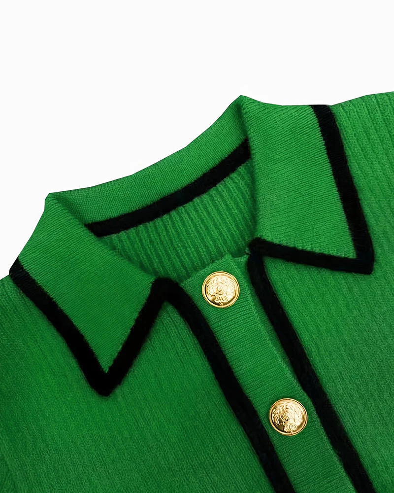 Zelda | Casualowy damski krótki sweter polo w stylu colorblock, nowoczesny i swobodny fason - Image 8