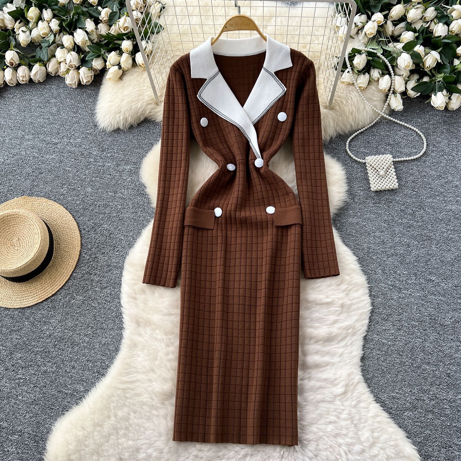 Zuzanna | Sukienka damska marynarkowa midi w stylu colorblock, elegancka - Image 2