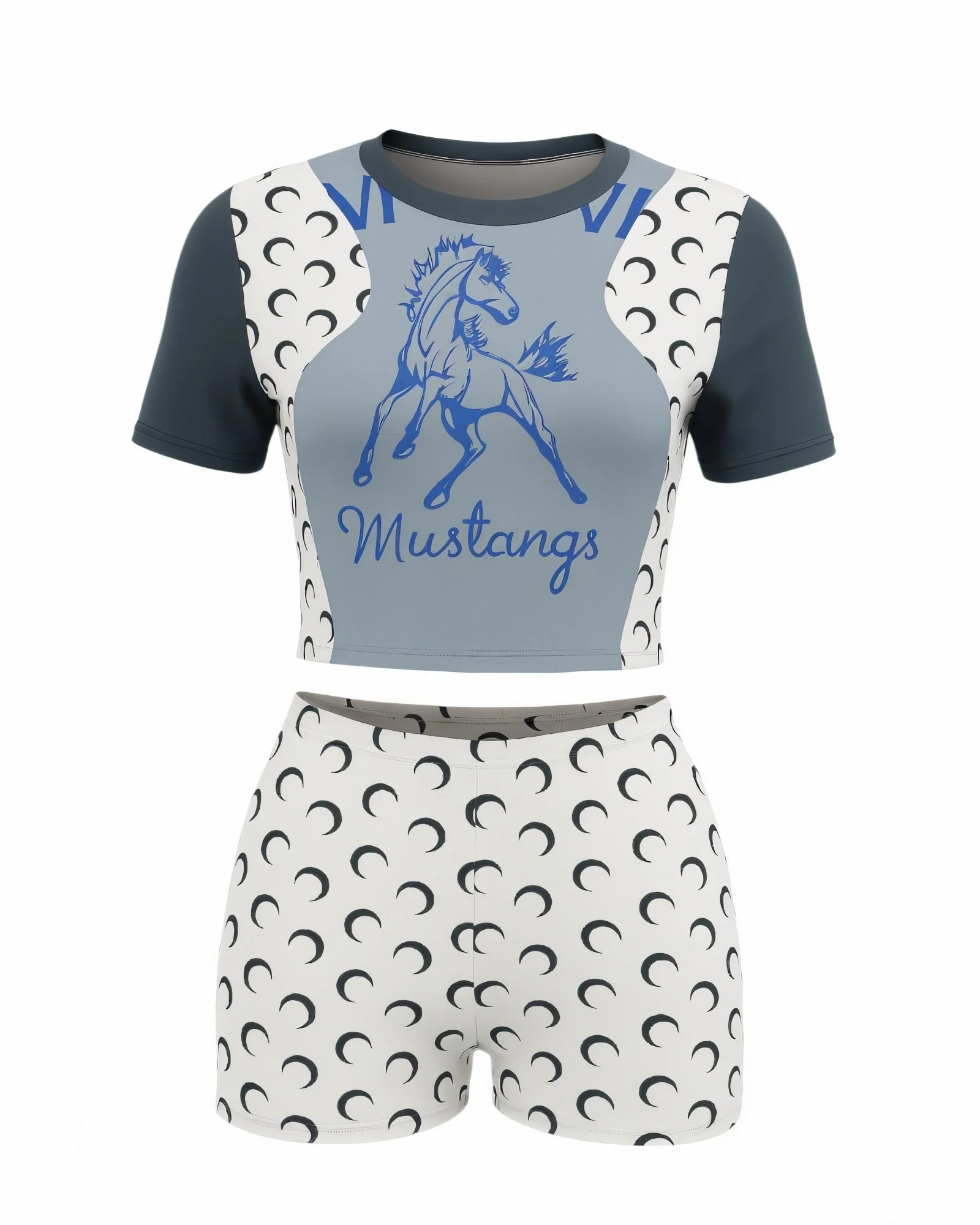 Zuzanna | Damski komplet crop top i szorty z kontrastowym nadrukiem półksiężyca - Image 5